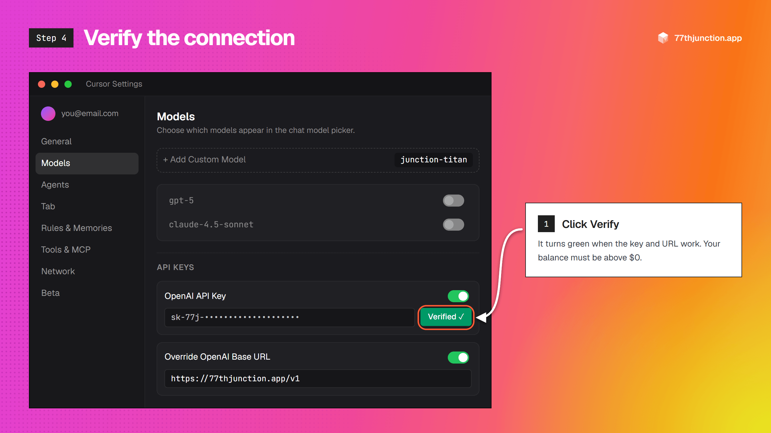 Verify button turned green